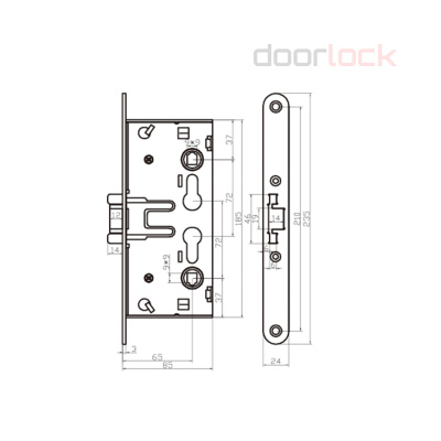 Корпус огнестойкого замка Doorlock V 1739 С/65mm