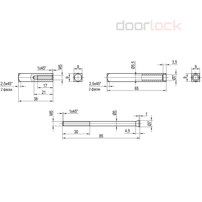 Разрезной шток DOORLOCK для замков с функцией "антипаника" (9 мм/65х65 мм)