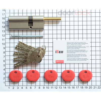 Цилиндровый механизм ISEO R65 NI 30хK30 мм никелированный, 5 ключей с пластиковыми колпачками